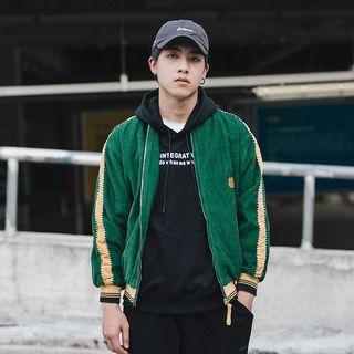 Two Tone Embroidery Corduroy Zipped Jacket