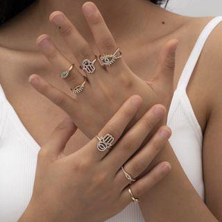 Set Of 7: Rhinestone Ring 0517 - Set Of 7 - Gold - One Size