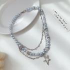 Star Pendant Faux Pearl Necklace Am1724 - 1 Pc - Light Blue - One Size
