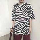 Zebra Print Elbow-sleeve T-shirt