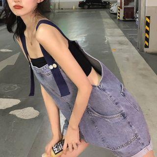 Wide Strap Denim Jumper Shorts