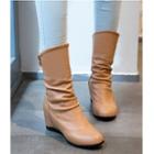 Faux Leather Ruched Hidden Wedge Short Boots