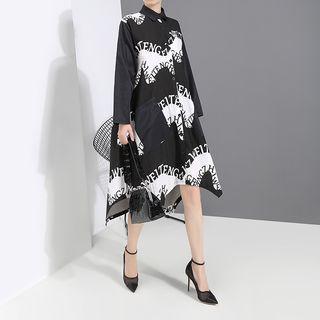 Asymmetrical Shirt Long-sleeve Dress As Shown In Figure - One Size