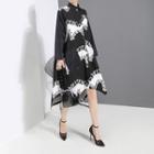 Asymmetrical Shirt Long-sleeve Dress As Shown In Figure - One Size