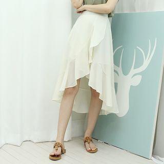 Ruffle-trim Asymmetric-hem Skirt