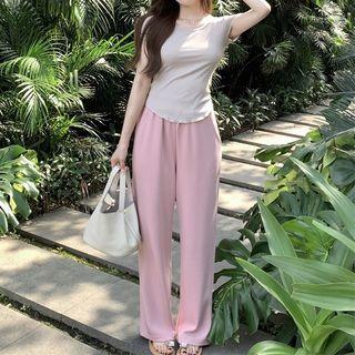 Short-sleeve Scoop Hem Top / Pants