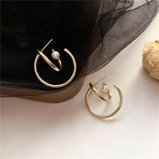 Faux Pearl Alloy Hoop Earring 1 Pair - Earring - Light Gold - One Size