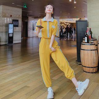 Short Sleeve Two Tone Jogger Jumpsuit