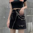 Diagonal Zip-front Mini Pencil Skirt