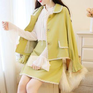 Set: Tweed Trim Button Jacket + Mini Skirt