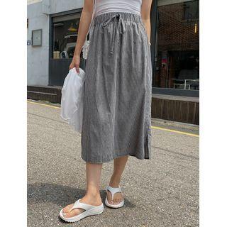 Plus Size Drawstring Stripe Long Skirt
