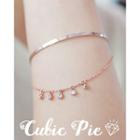 Rhinestone-charm Chain-linked Open Bangle