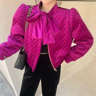 Bow-neck Zip-up Cropped Jacket