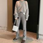 Plain Sweater / Long-sleeve Plain T-shirt / Striped Boot-cut Pants
