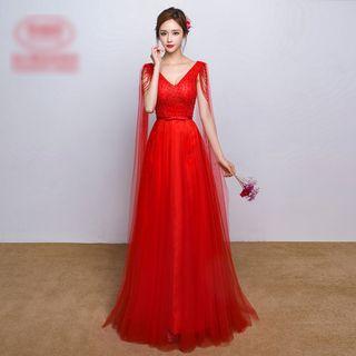 V-neck Mesh Wedding Dress