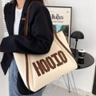 Lettering Contrast Trim Tote Bag