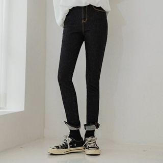 Brushed Fleece Lined Slit-hem Jeans