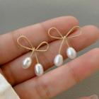 Bow Alloy Faux Pearl Earring 1 Pair - Gold & White - One Size