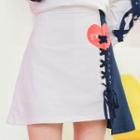 Color Panel Lace-up A-line Skirt