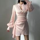 Cut-out Lantern-sleeve Mini Dress