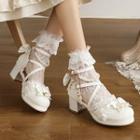 Strappy Bow Accent Block Heel Mary Jane Shoes