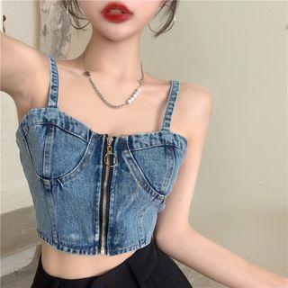 Zip-up Denim Camisole Top