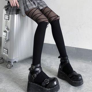 Ribbon Bow Mock Thigh High Tights