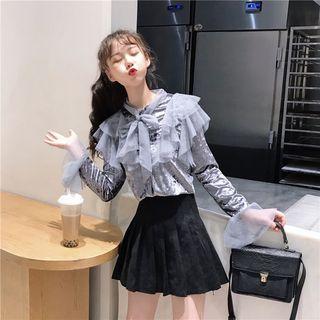 Long-sleeve Frill Trim Lace Top