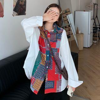 Print Panel Shirt Blue - One Size