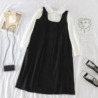 Sleeveless Ruffled Dress / Peter Pan Collar Long-sleeve Plain Shirt