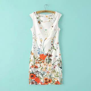 Sleeveless Floral Sheath Dress