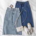 High-waist Midi A-line Denim Skirt