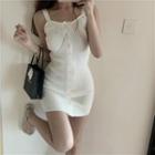 Knitted Button Tank Dress White - One Size