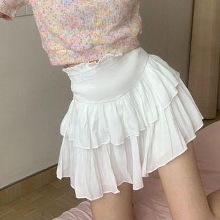High Waist Tiered Mini Skirt White - One Size