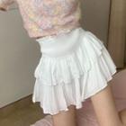 High Waist Tiered Mini Skirt White - One Size