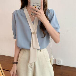 Puff-sleeve Faux Pearl Shirt