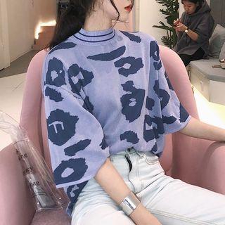 Jacquard Mock Neck Short-sleeve Knit Top
