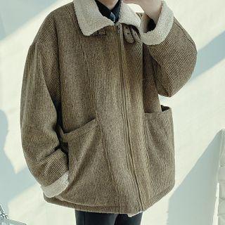Faux Shearling Collar Zip Jacket