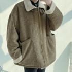 Faux Shearling Collar Zip Jacket
