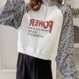 Leopard Print Lettering Cropped Sweatshirt