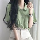 Short Sleeve Ribbed-knit Loose-fit Shirt