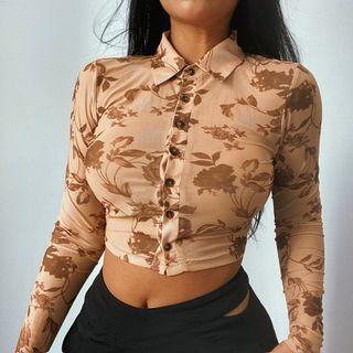 Long Sleeve Floral Print Crop Shirt