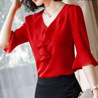 Bell-sleeve Blouse / Mini Pencil Skirt / Set