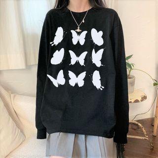 Long-sleeve Butterfly Print T-shirt