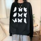 Long-sleeve Butterfly Print T-shirt