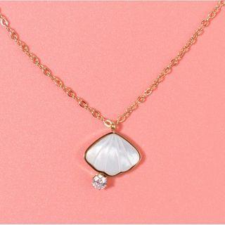 Shell Pendant Stainless Steel Necklace Gold & White - One Size