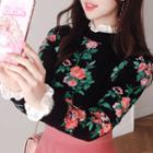 Crew-neck Floral Wool Blend Sweater