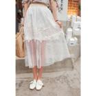 Band-waist Mesh-hem A-line Skirt