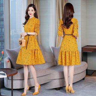 Dotted Band Collar Shirtdress