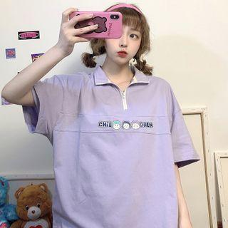 Short-sleeve Printed Half-zip Polo Shirt